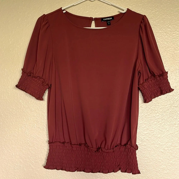 Express Womens Ruffled sleeve & Waist Brown Blouse Size Small - Picture 1 of 4
